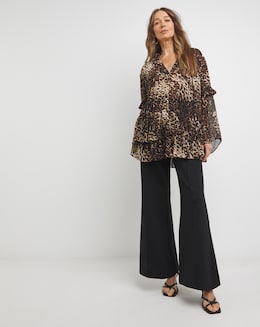 Womens Asymmetric Frill Long Sleeve Blouse