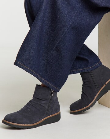 Heavenly Soles Roisin Low Wedge Ruched Boots With Zip - Extra Wide Fit (EEE)