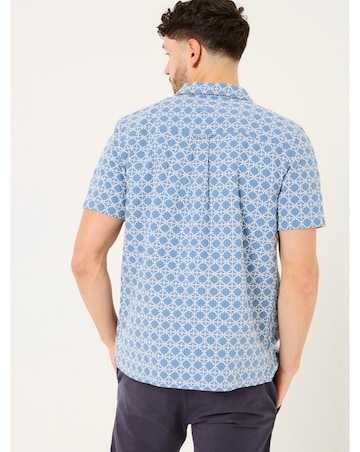 FatFace Embroided Geo Print Short Sleeve Shirt - Blue