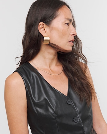 Faux Leather Button Front Waistcoat
