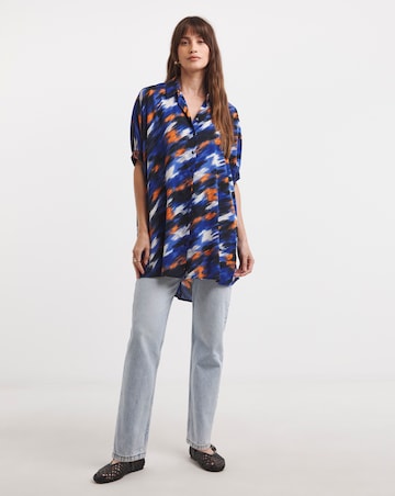 Blue Abstract Short Sleeve Oversized Blouse