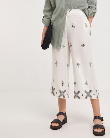 Ivory Embroidered Cotton Mix Culottes