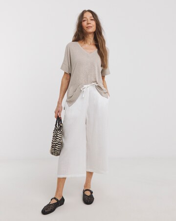 Pure Cotton Textured Cropped Wide Leg Culottes