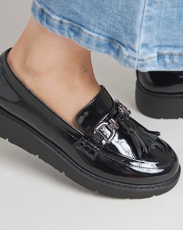 Heavenly Soles Skye Low Wedge Tassle Trim Loafer - Wide Fit (E)