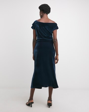 Velvet Asymmetric Neckline Midi Dress