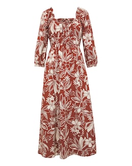 Linen Mixed Sundress With Puff Sleeves