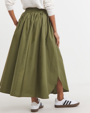 Olive Pure Cotton Pull On Maxi Skirt
