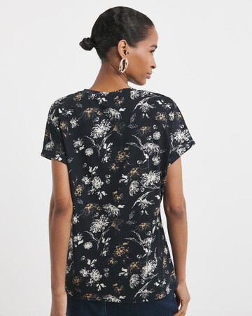 Pure Cotton Floral Print V-Neck Short Sleeve T-Shirt