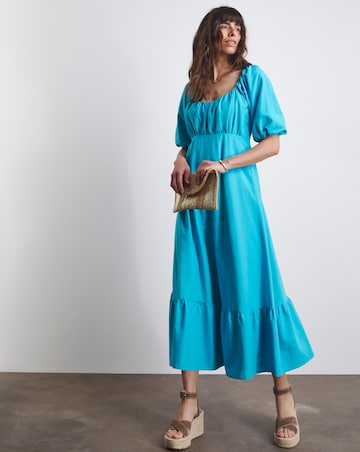Joanna Hope Linen Dress With Puff Sleeves