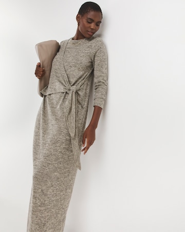 Crew Neck Long Sleeve Tie Waist Dress