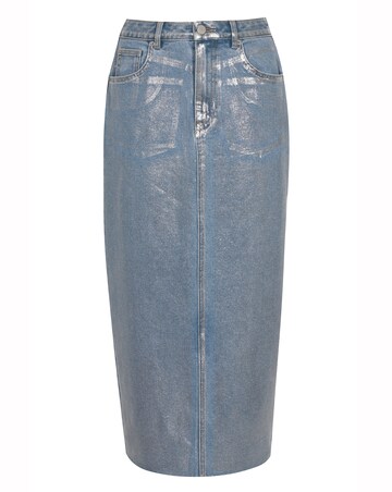 Blue/Silver Metallic Coated Denim Skirt