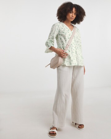 Green Print Cotton Dobby Puff Sleeve Top