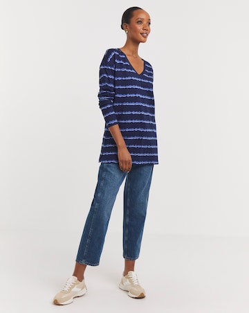 Blue Stripe V Neck Longline Top