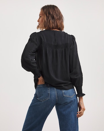 Black Volume Sleeve Textured Top