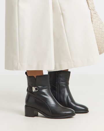 Miriam Low Block Heel Leather Ankle Boots with Trim - Extra Wide Fit (EEE)