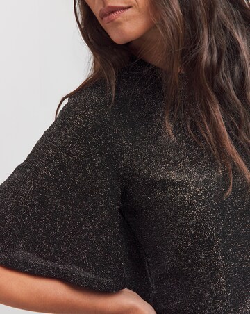 Black Crew Neck Angel Sleeve Glitter Knit Top