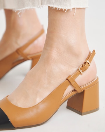 Heavenly Soles Tegan Low Block Heel Slingback Shoes - Wide Fit (E)