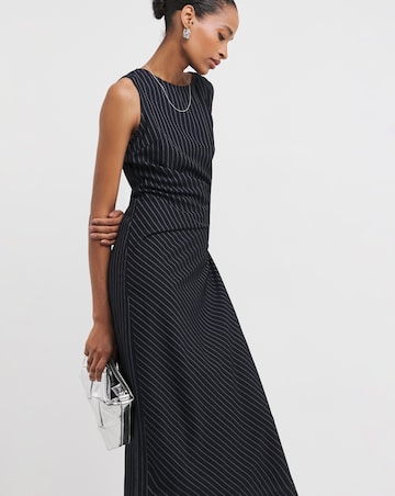 Pinstripe Ruched Detail Midi Shift Dress