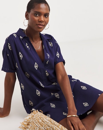 Linen Collared Short Sleeve Tunic Dress