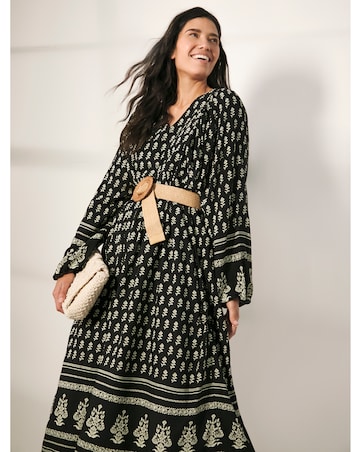 Border Print Batwing Smock Maxi Dress