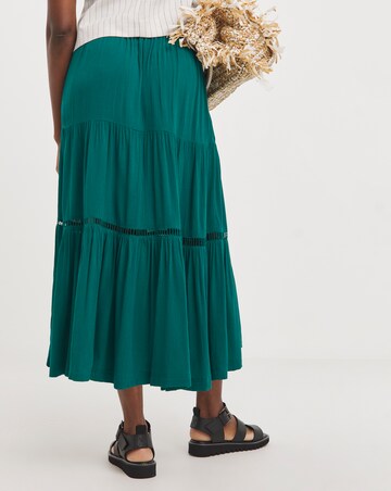 Green Crinkle Tiered Midi Skirt