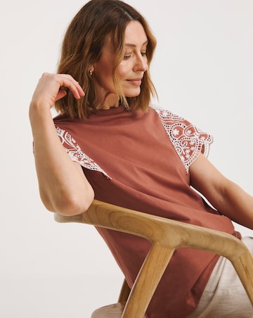 Crew Neck Broderie Angel Sleeve Top