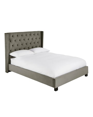 Allegra Winged Velvet Bed with 3 Layer Memory Foam Hybrid Mattress