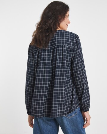 Twill Button Through Grid Check Blouse