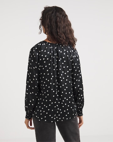 Mono Print Raglan Sleeve Satin Top