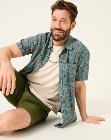 FatFace Leaf Print Linen Blend Shirt - Blue