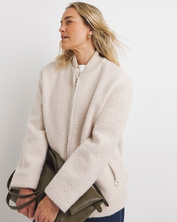 Cream Wool Like Bomber Jacket