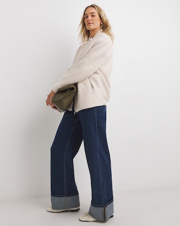 Cream Wool Like Bomber Jacket