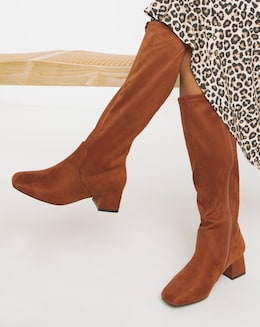 Claudia Block Heel Knee High Boots - Wide Fit (E) &amp; Super Curvy/Curvy Plus Calf