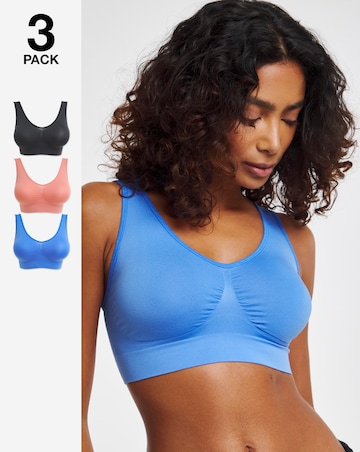 Pretty Secrets 3 Pack Plain Comfort Tops Fits Up To D - Blue/Pink/Grey