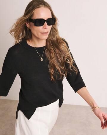 Anthology Black Linen Mix Short Sleeve Jumper