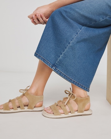 Simply Be Serenity Suede Lace Up Flat Espadrille Sandals - Extra Wide Fit (EEE)