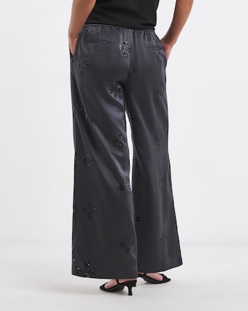 Grey Sequin Spot Satin Trousers