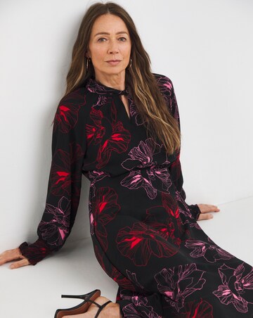 Balloon Sleeve Keyhole Neck Dress