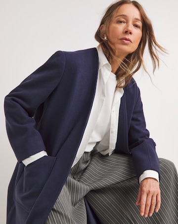 Navy Collarless Longline Coat