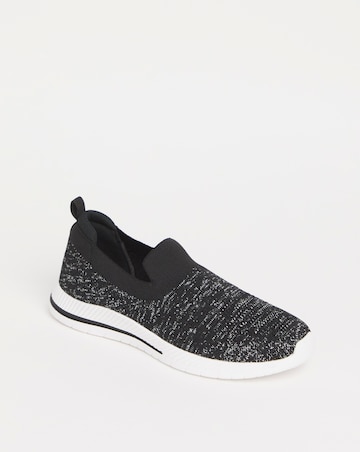 Cushion Walk Black Glitter Slip On Trainers- Extra Wide Fit (EEE)