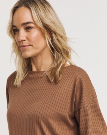 Beige Long Sleeve Ribbed Asymmetric Top