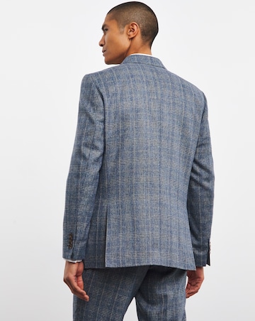 Blue Check Regular Fit Double Breasted Suit Jacket