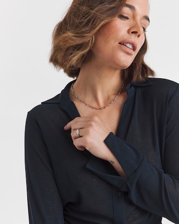 Sheer Button Up Jersey Shirt