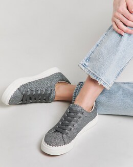 Janey Scalloped Edge Lace Up Trainer - Wide Fit (E)