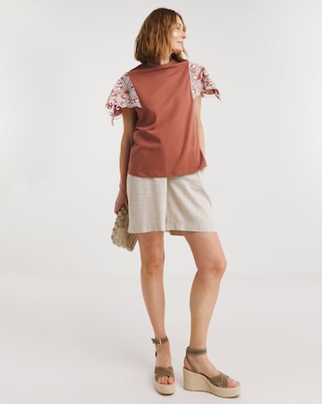 Crew Neck Broderie Angel Sleeve Top