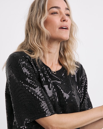 Black Sequin Crew Neck Boxy T-Shirt