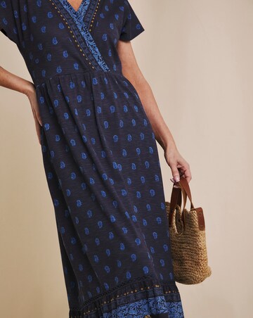 Julipa Pure Cotton Wrap Border Midi Dress