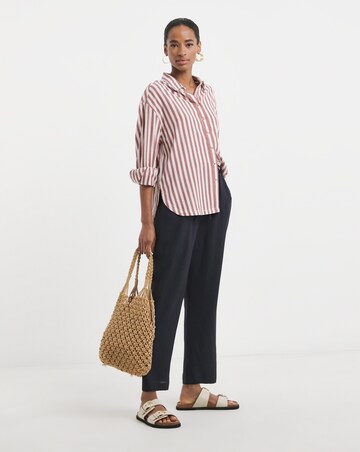Navy Linen Mix Tapered Trouser