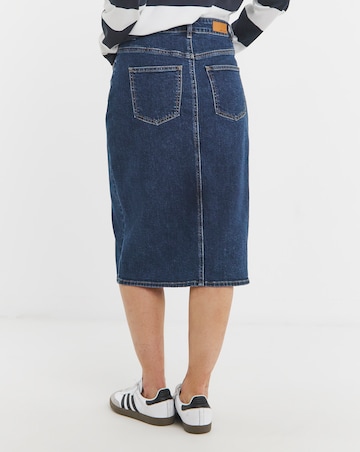 Mid Blue Over The Knee Denim Skirt