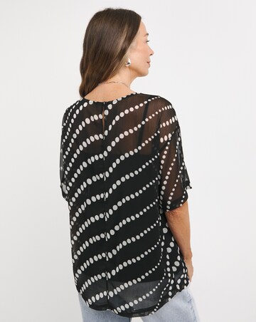Chiffon Printed Boxy Short Sleeve Top - Black Spot
